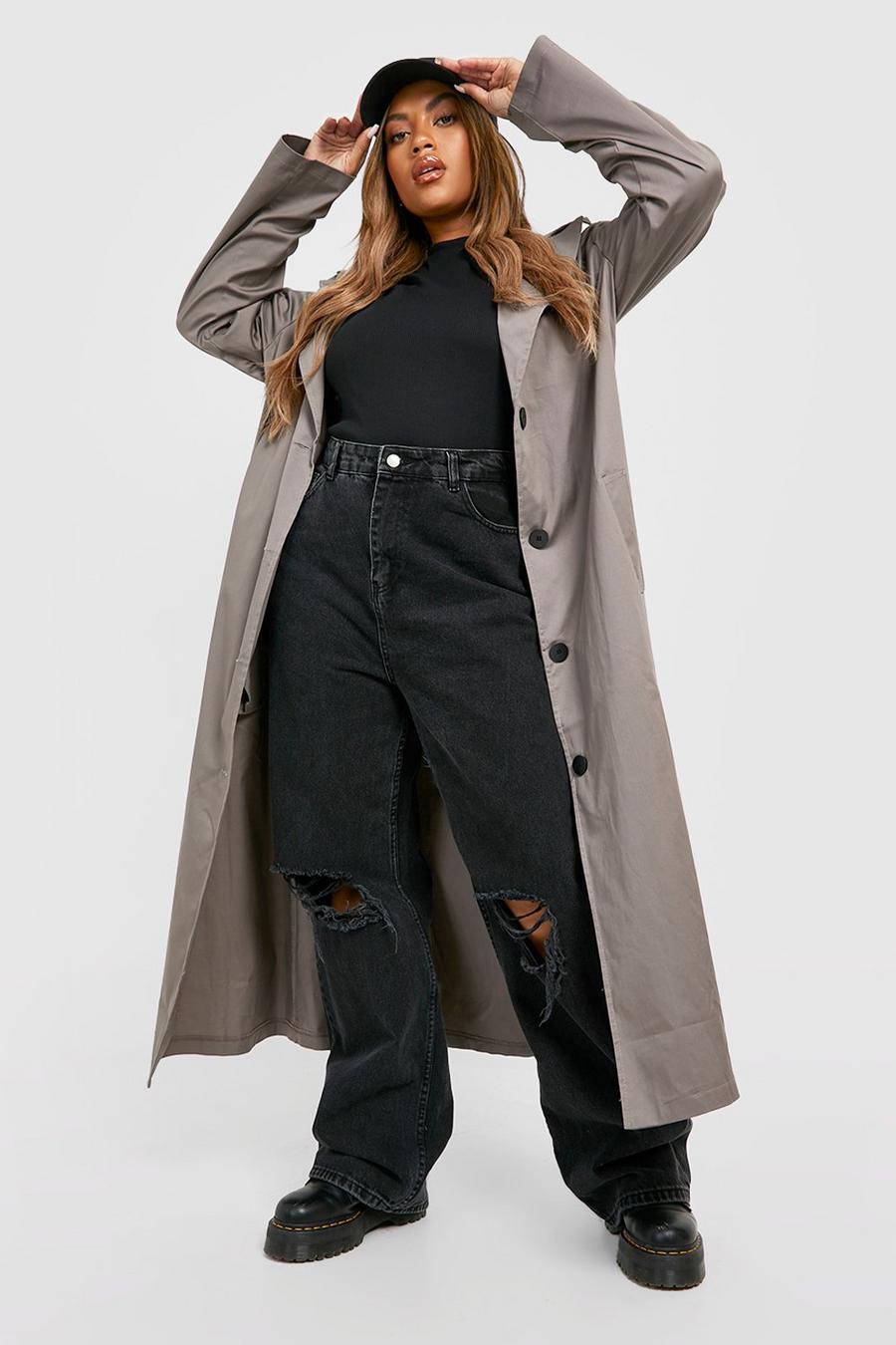 Trench Plus Size oversize, Mocha beis