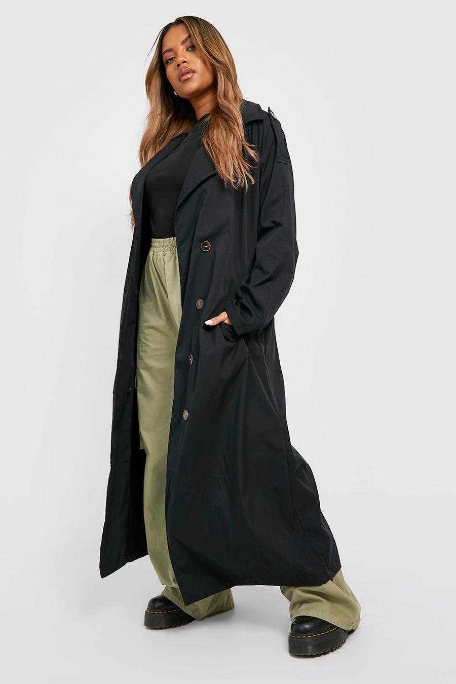Black Plus Double Breasted Trench Coat