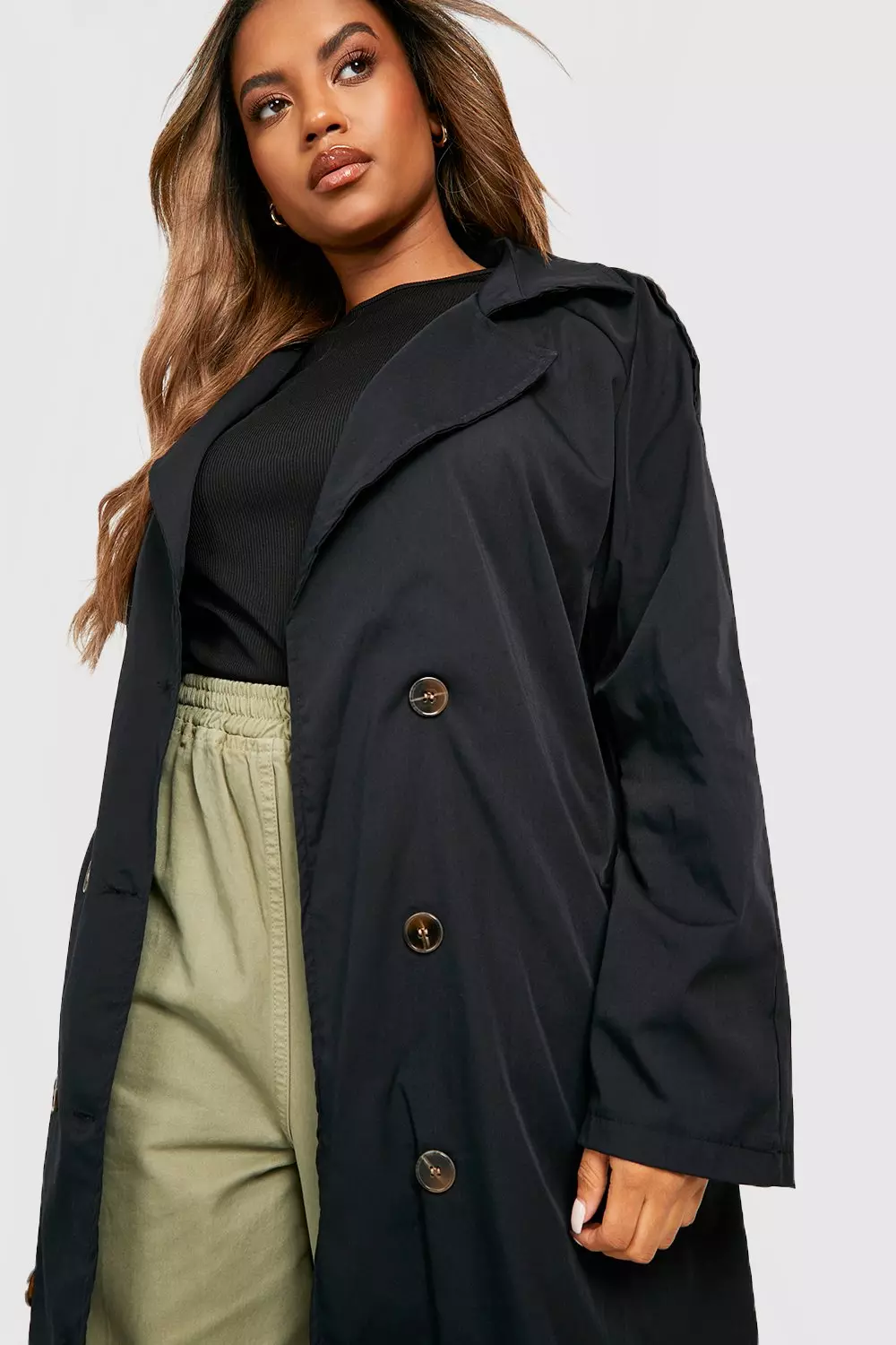 Plus Double Breasted Trench Coat