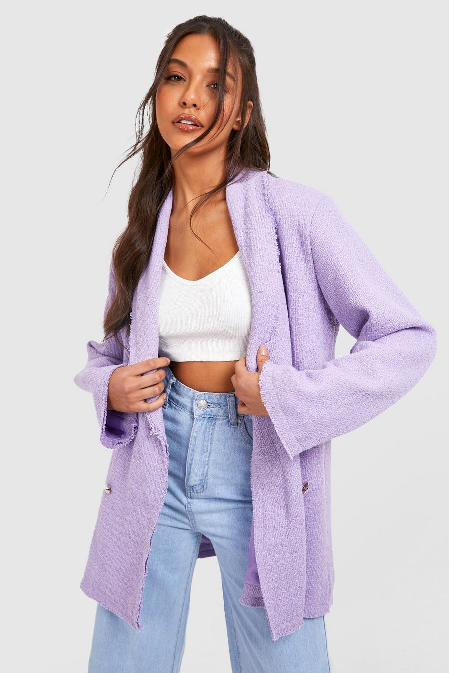 Lilac Boucle Frayed Edge Double Breasted Blazer image number 1