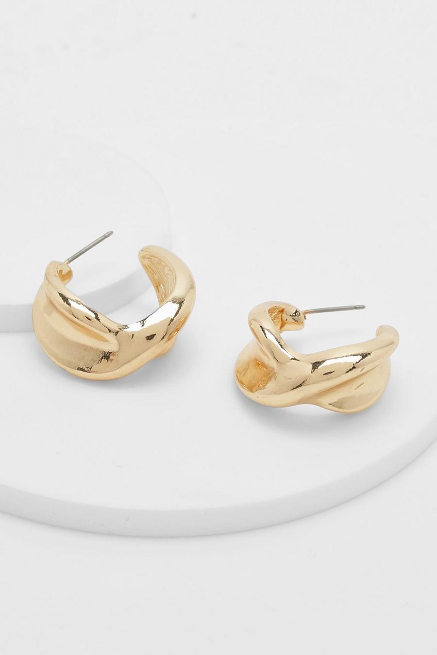 Gold Textured Crossover Hoop Earrings image number 1
