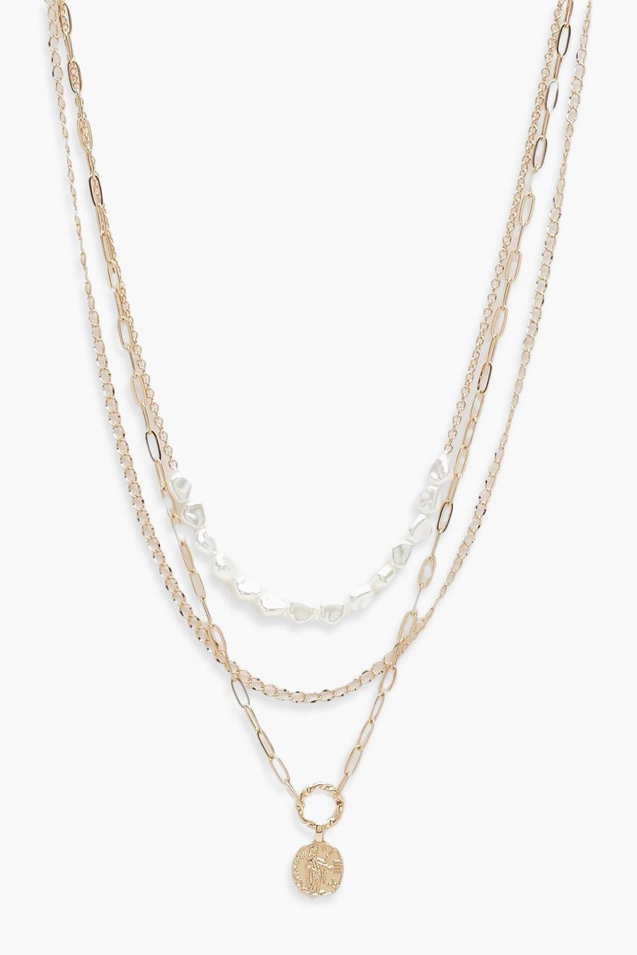 Gold Faux Pearl And Coin Multi Layer Neckl image number 1