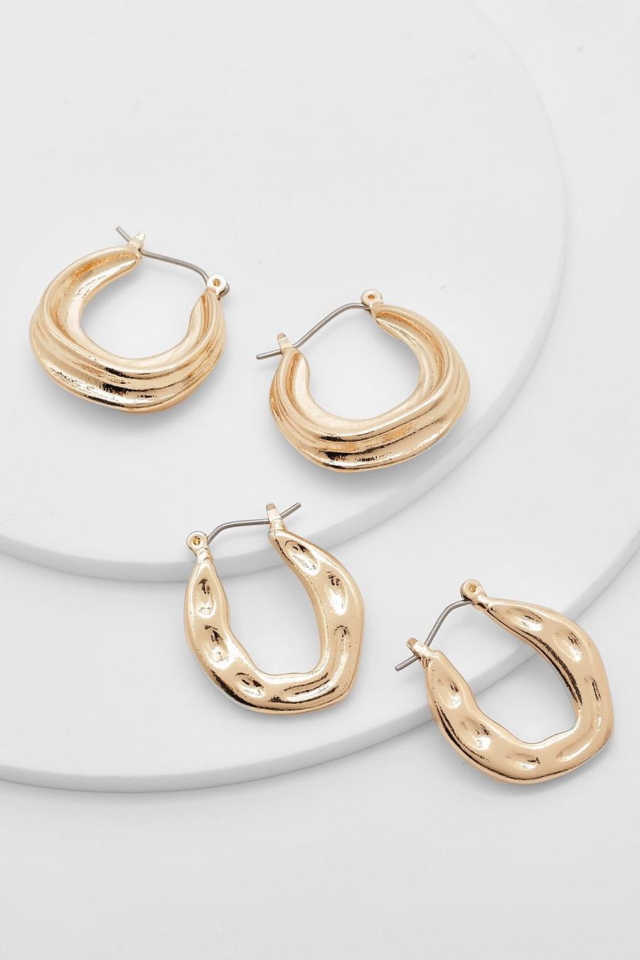 Gold metallic Molten Oval 2 Pack Hoop Earrings