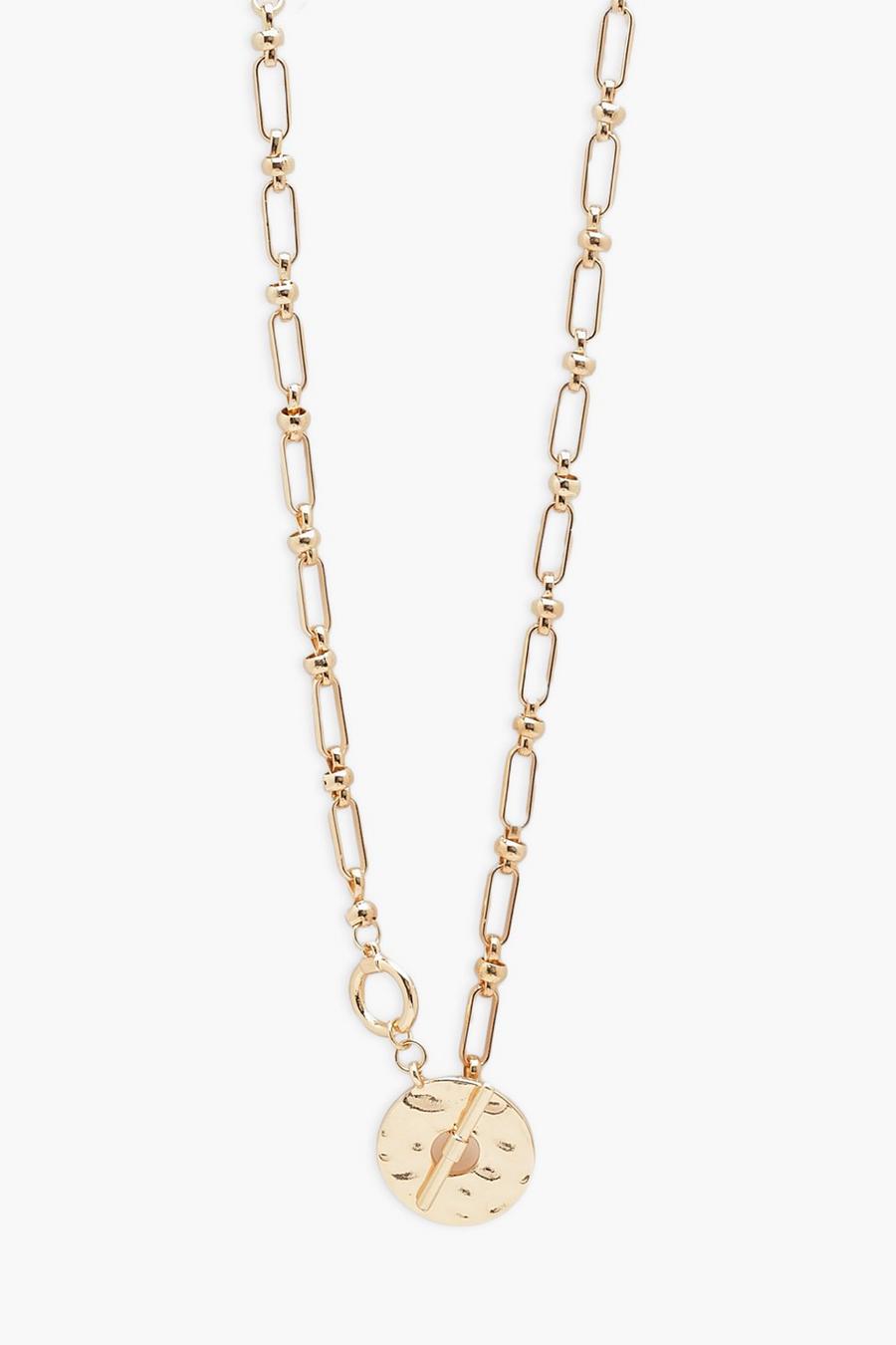 Gold metallic Molten Open Charm T Bar Necklace