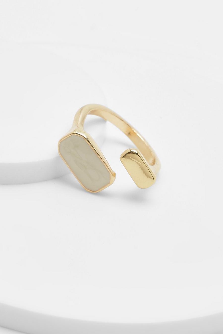 White Statement Oyster Enamel And Gold Open Ring image number 1