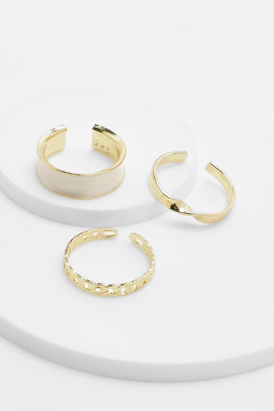 White Oyster Resin Gold 3 Pack Of Rings image number 1