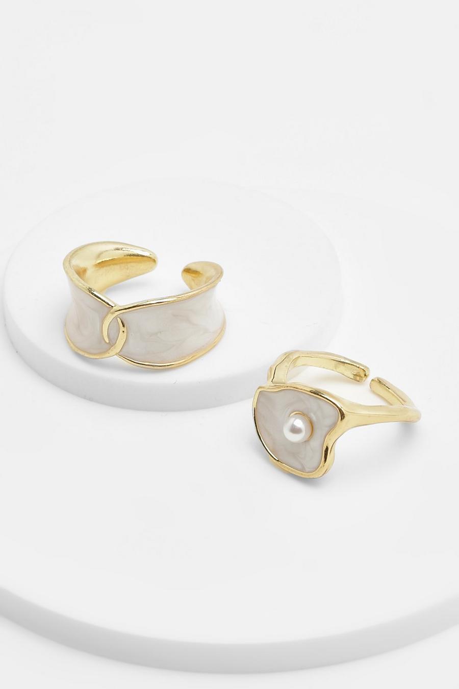 White Faux Pearl Oyster 2 Pack Rings image number 1