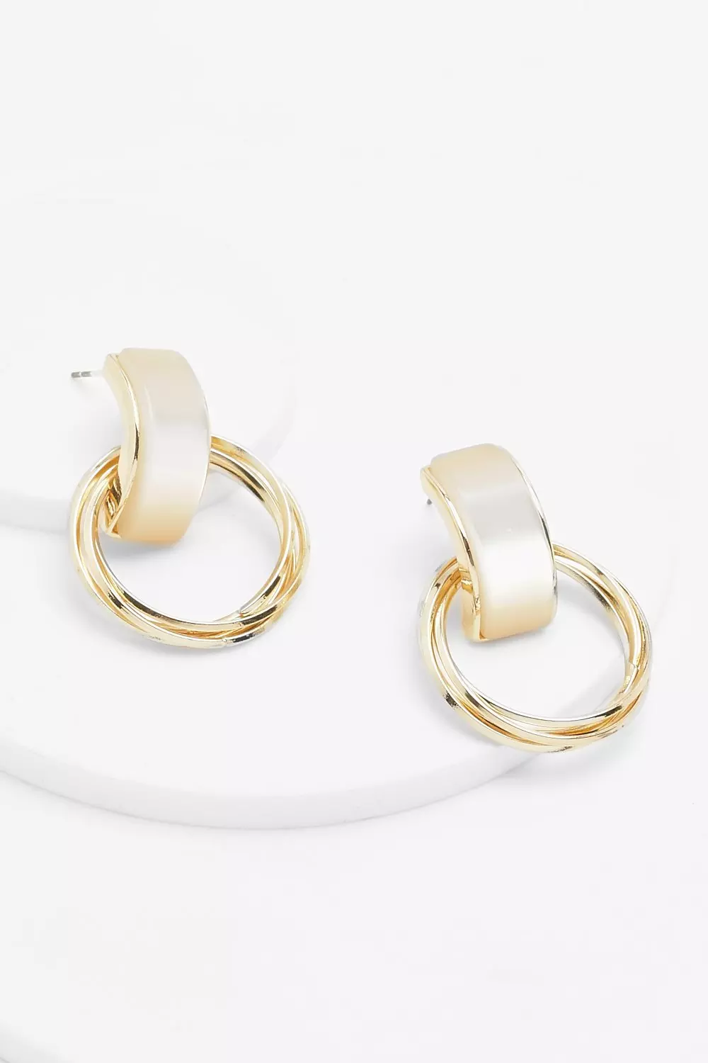 Gold Oyster Enamel Top Double Open Drop Earring alternative image