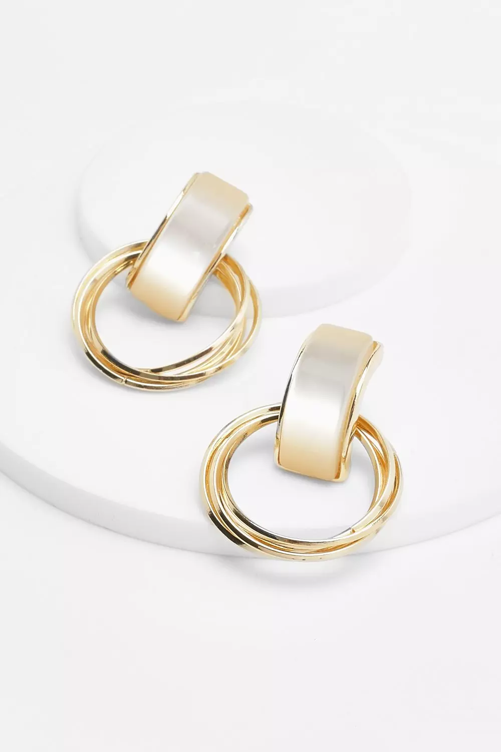 Gold Oyster Enamel Top Double Open Drop Earring alternative image