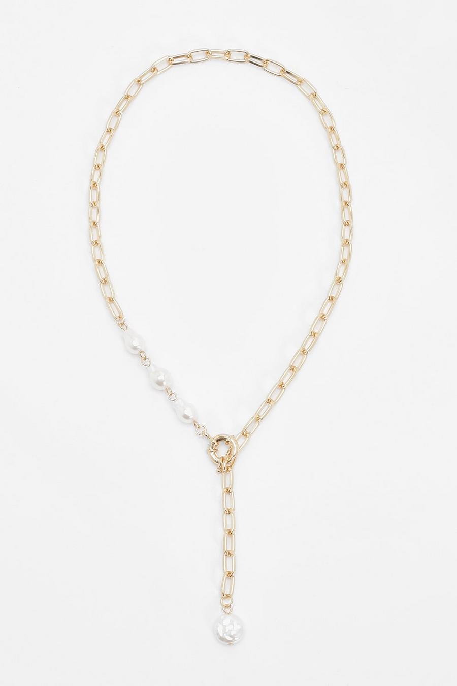 Gold Faux Pearl Coin Statement Necklace image number 1