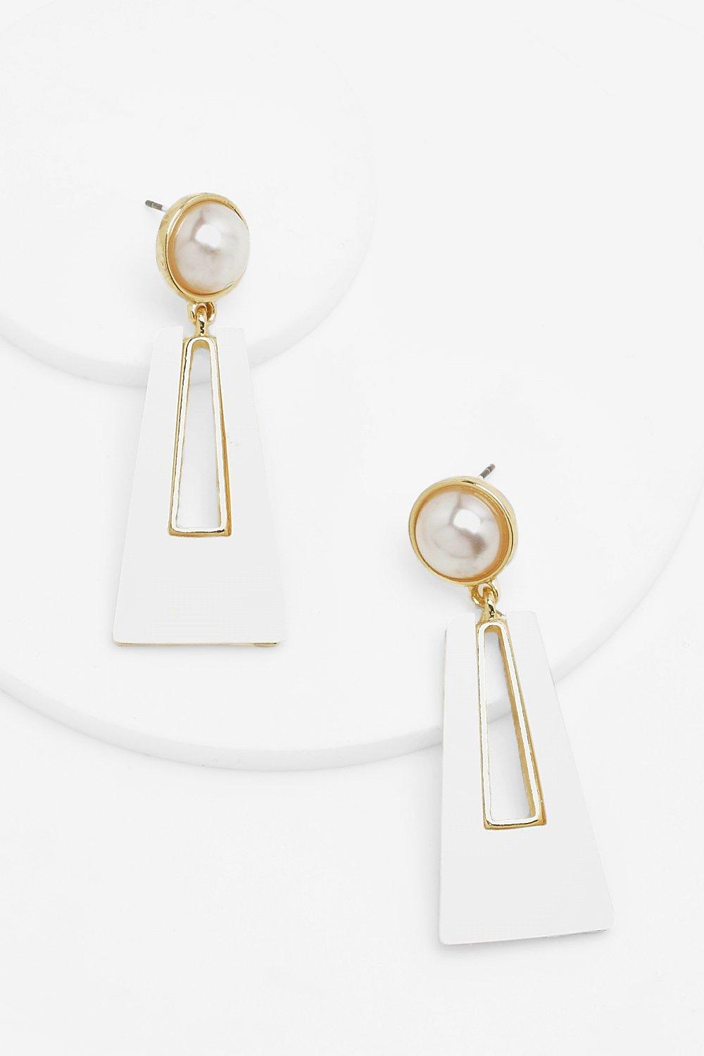 Faux Pearl And Resin Angular Drop Earrings boohoo