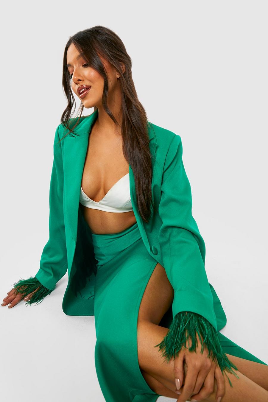Bright green Feather Cuff Tailored Blazer image number 1