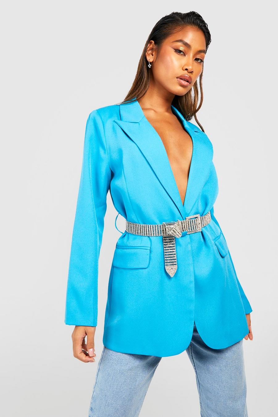 Azure Tailored Blazer With Rhinestone Belt image number 1