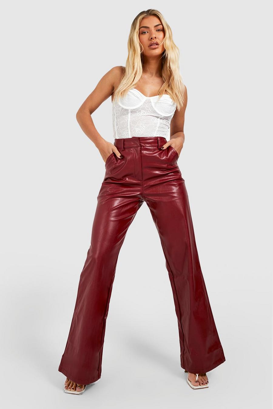 Wine Wide Leg Split Back Faux Leather Trousers image number 1