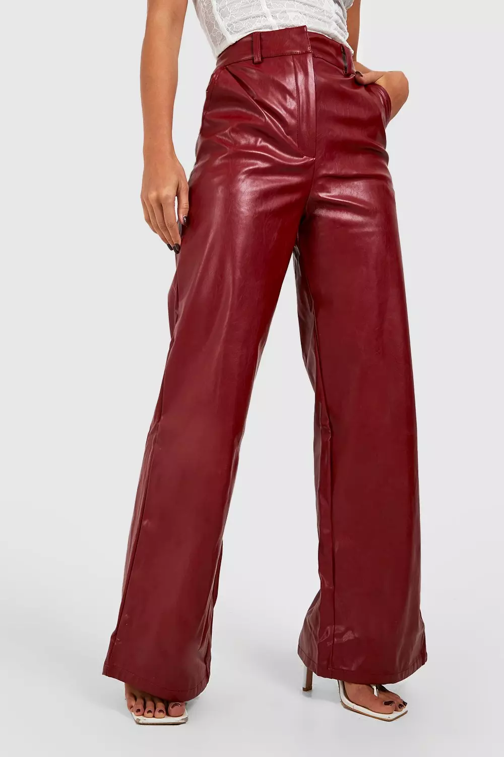 Red hot sale pu trousers