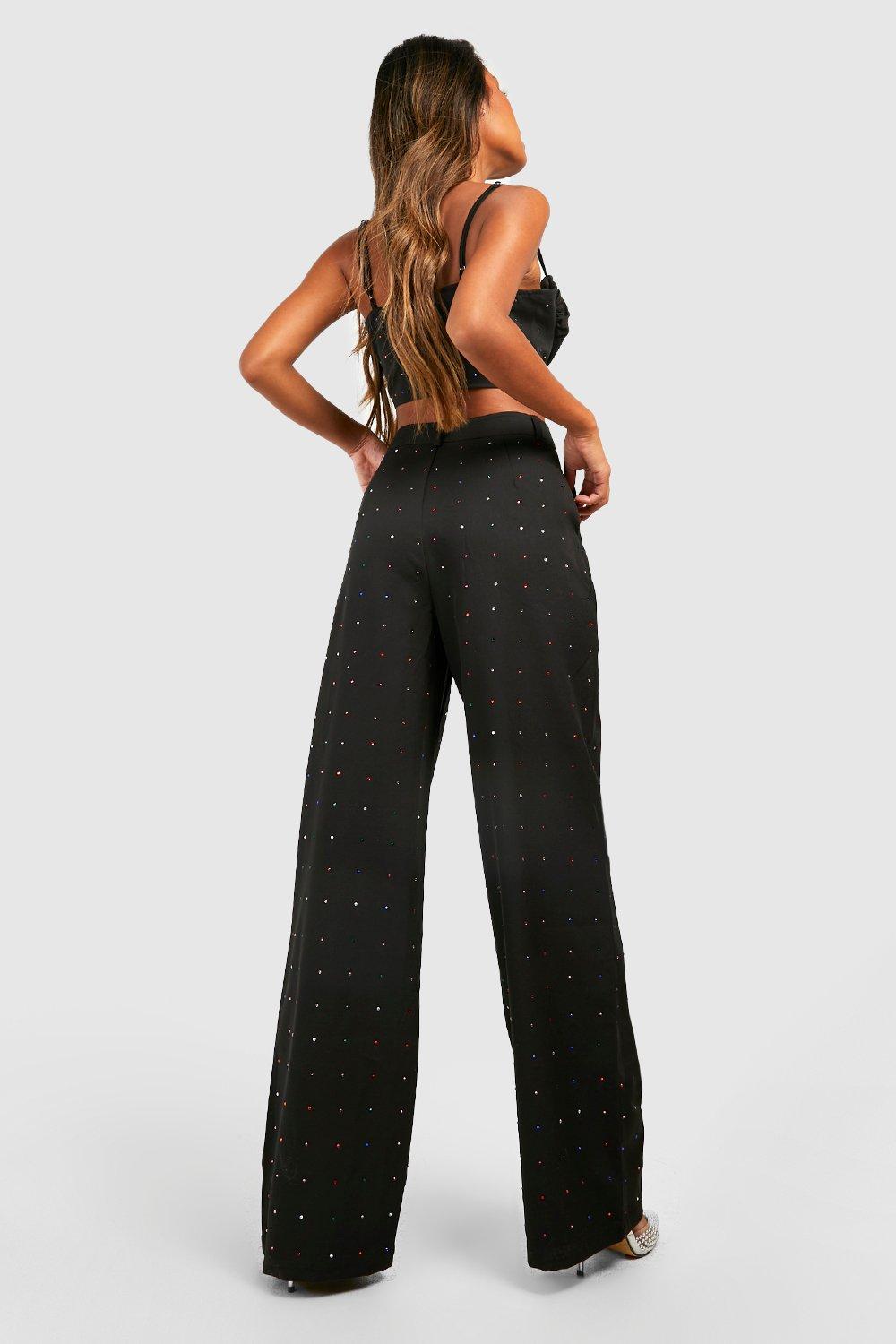 Rainbow Studded Wide Leg Dress Pants