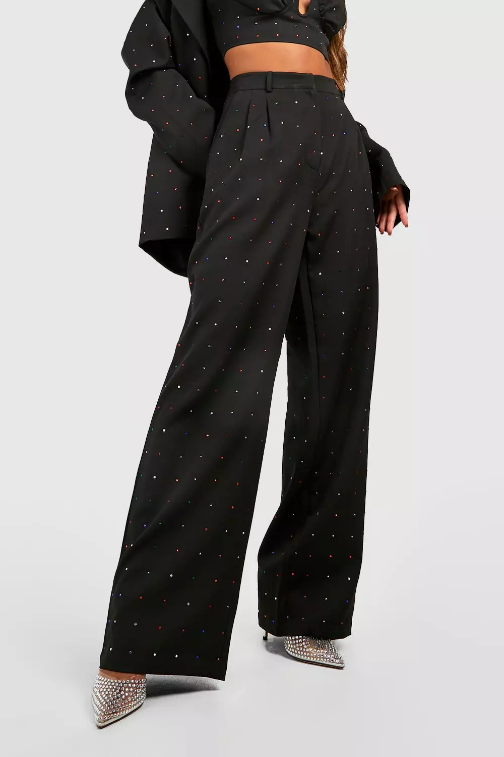 Rainbow Studded Wide Leg Tailored Trousers