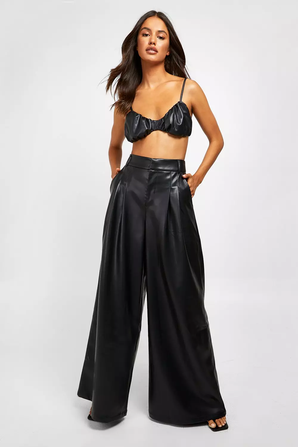 Tops, Leather Look Ruched Bralette