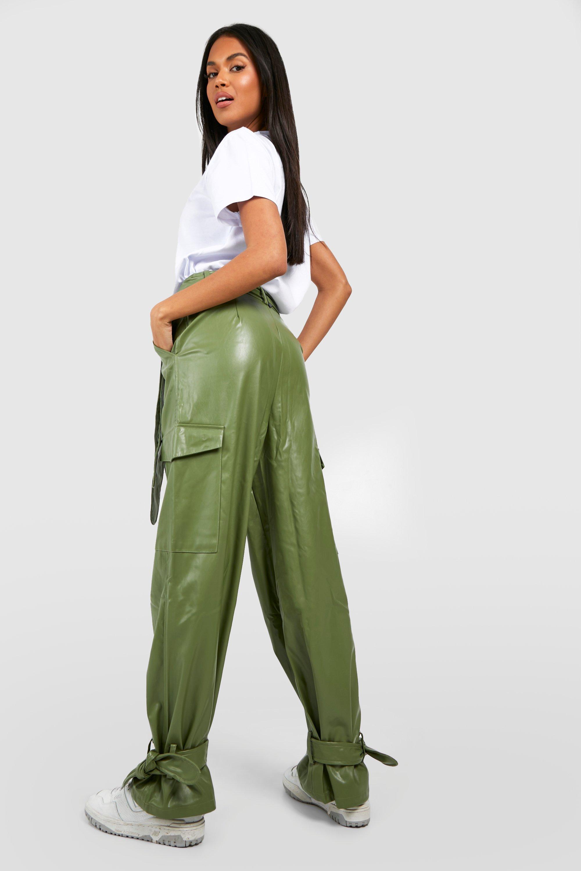 Faux Leather Tie Ankle Cargo Pants