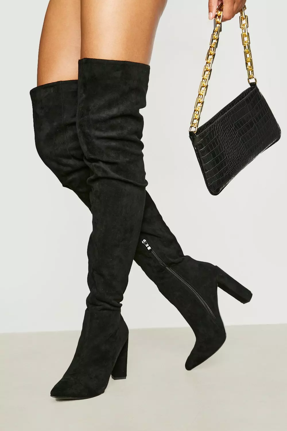 Thigh high cheap black pointed boots