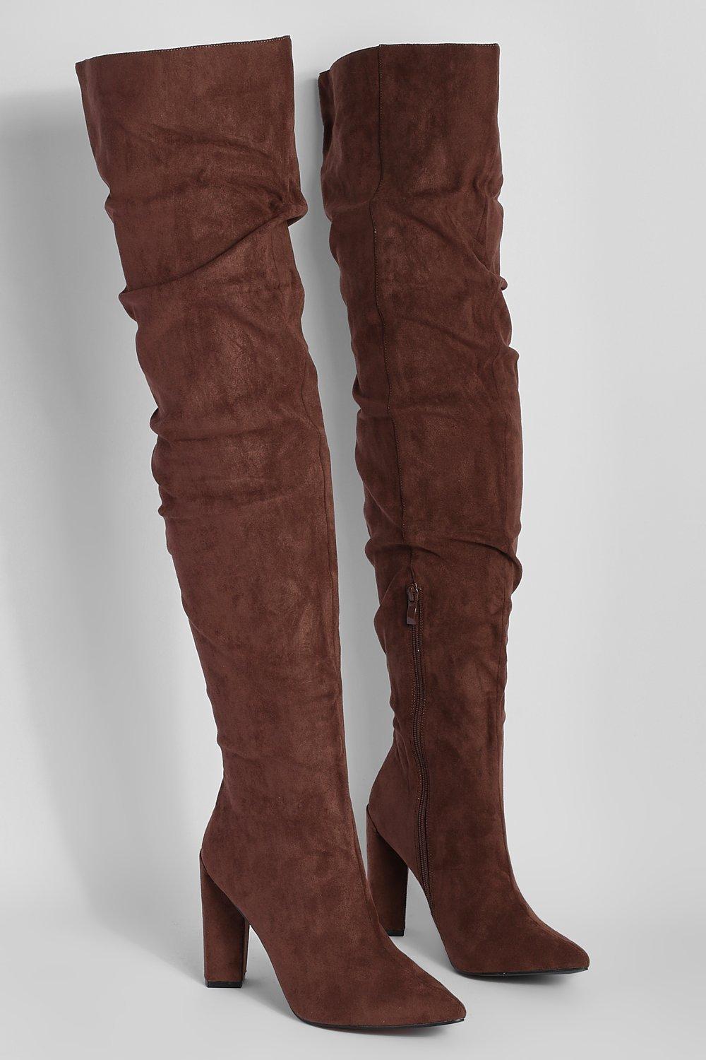 Thigh High Block Heel Pointed Boot