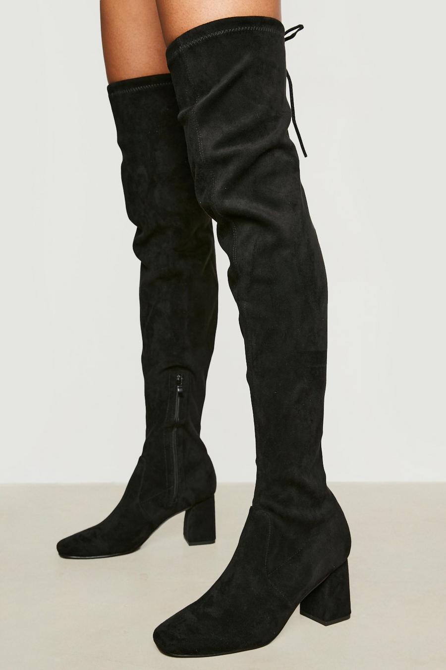 Black noir Over The Knee Tie Detail Block Heeled Boot