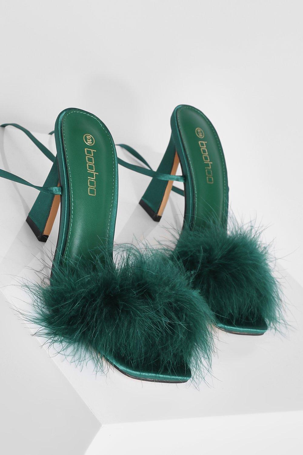 Green store fluffy heels