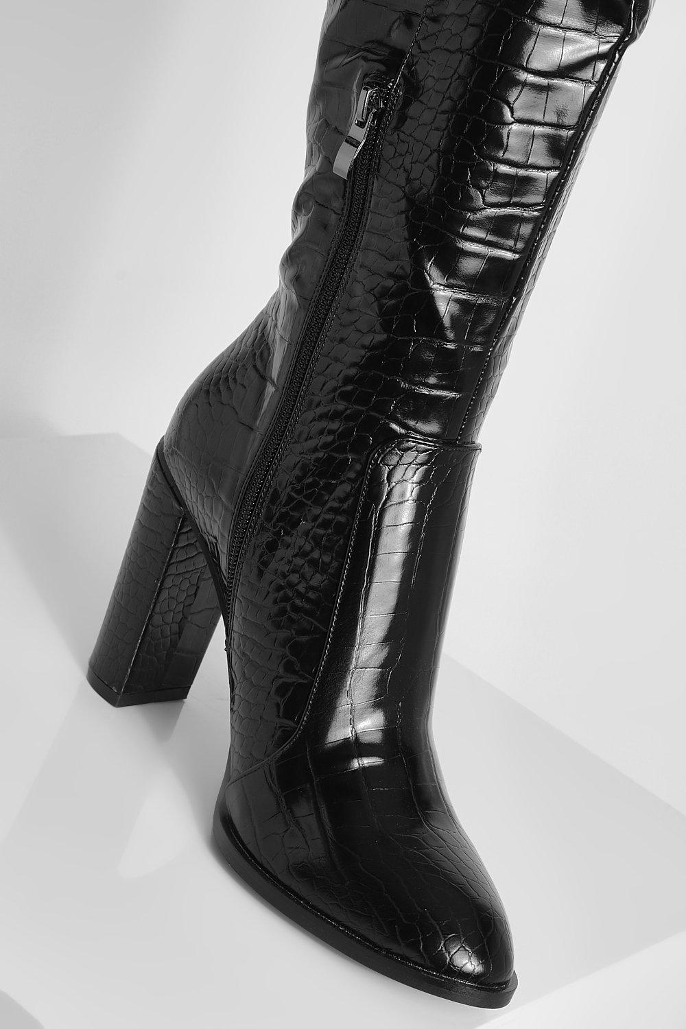 Croc embossed knee high hot sale boots