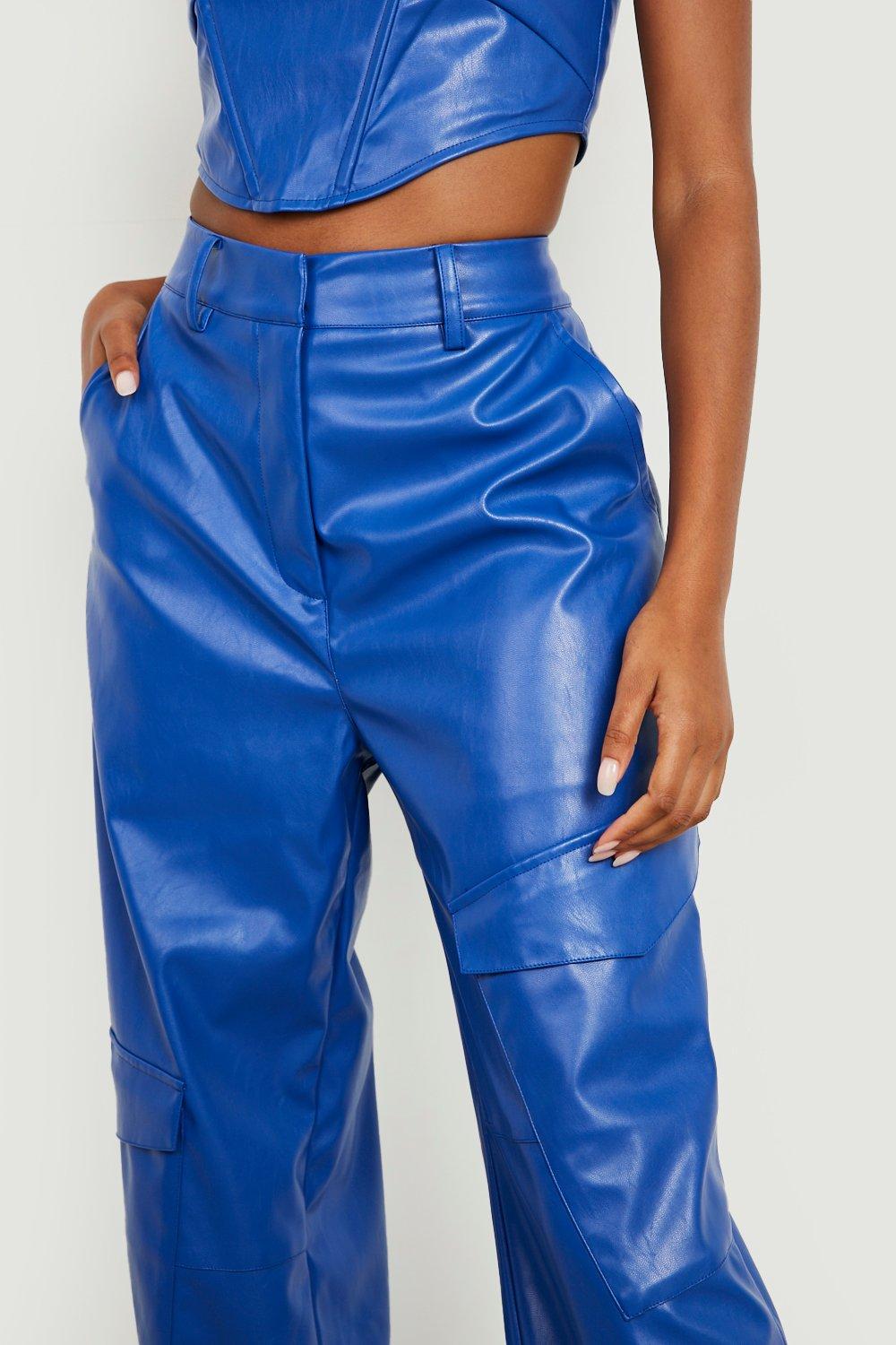 Baby Blue Faux Leather Cargo Pants