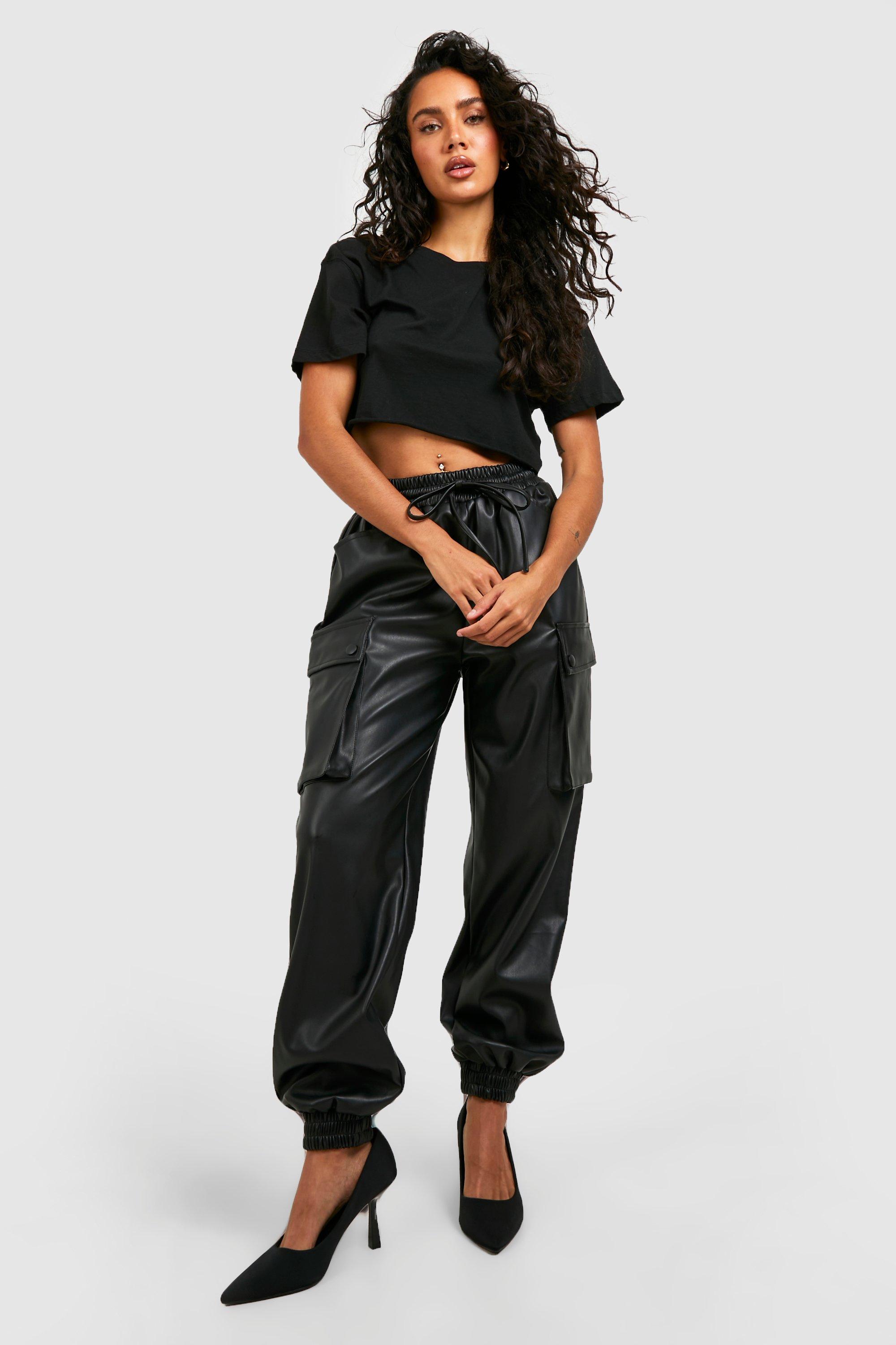 Black discount pu joggers