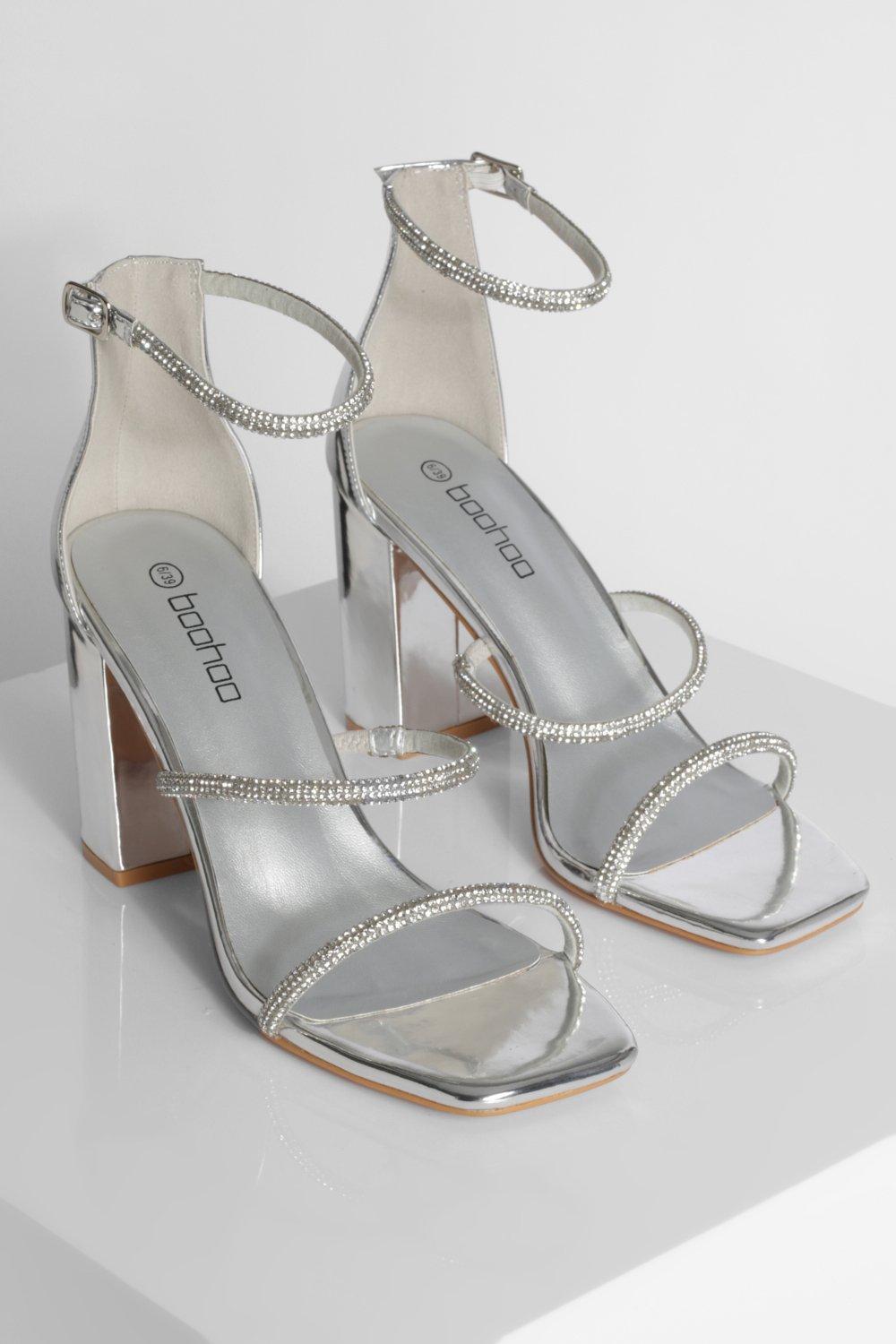 Boohoo silver hot sale block heels