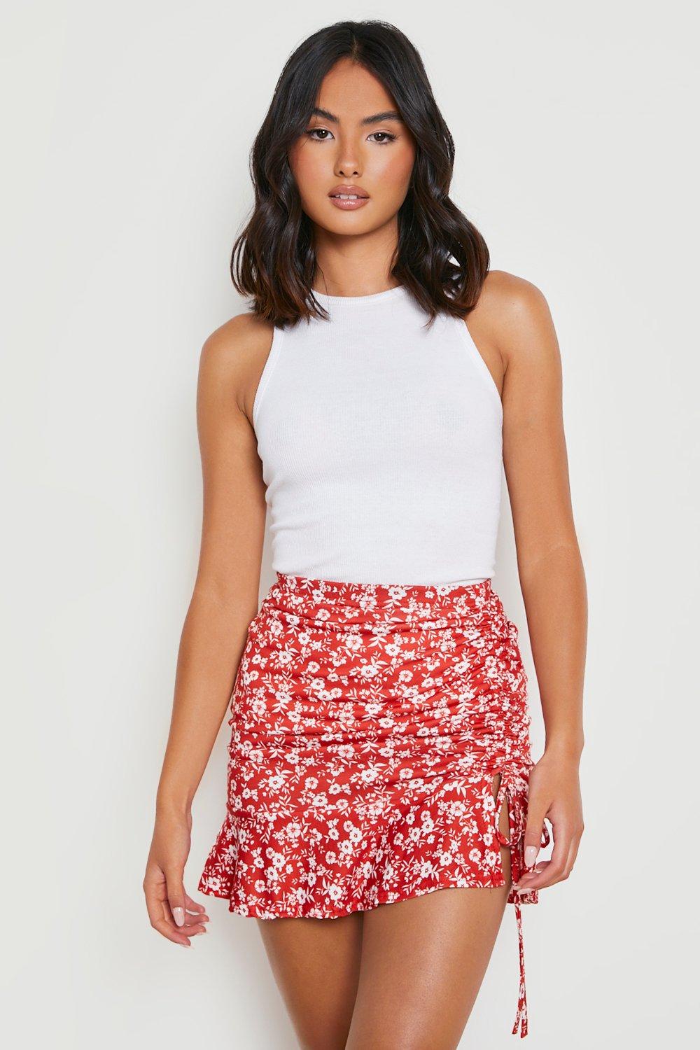 Floral ruched shop mini skirt