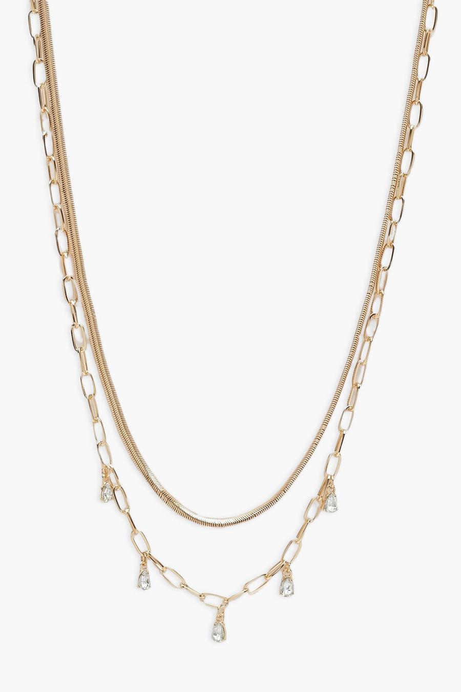 Gold Droplet And Snake Double Row Necklace image number 1