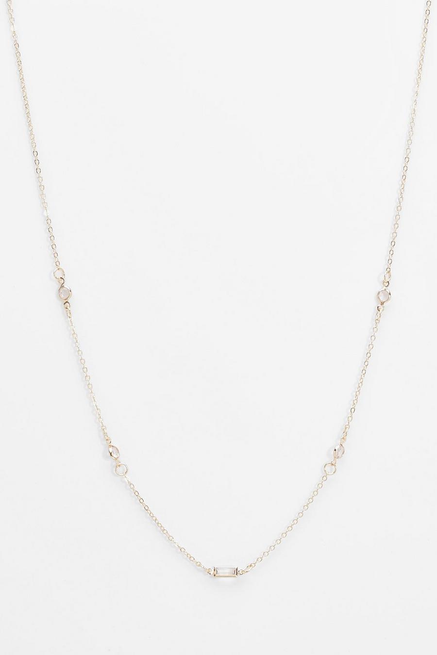 Gold metallic Emerald Cut Besel Chain Necklace