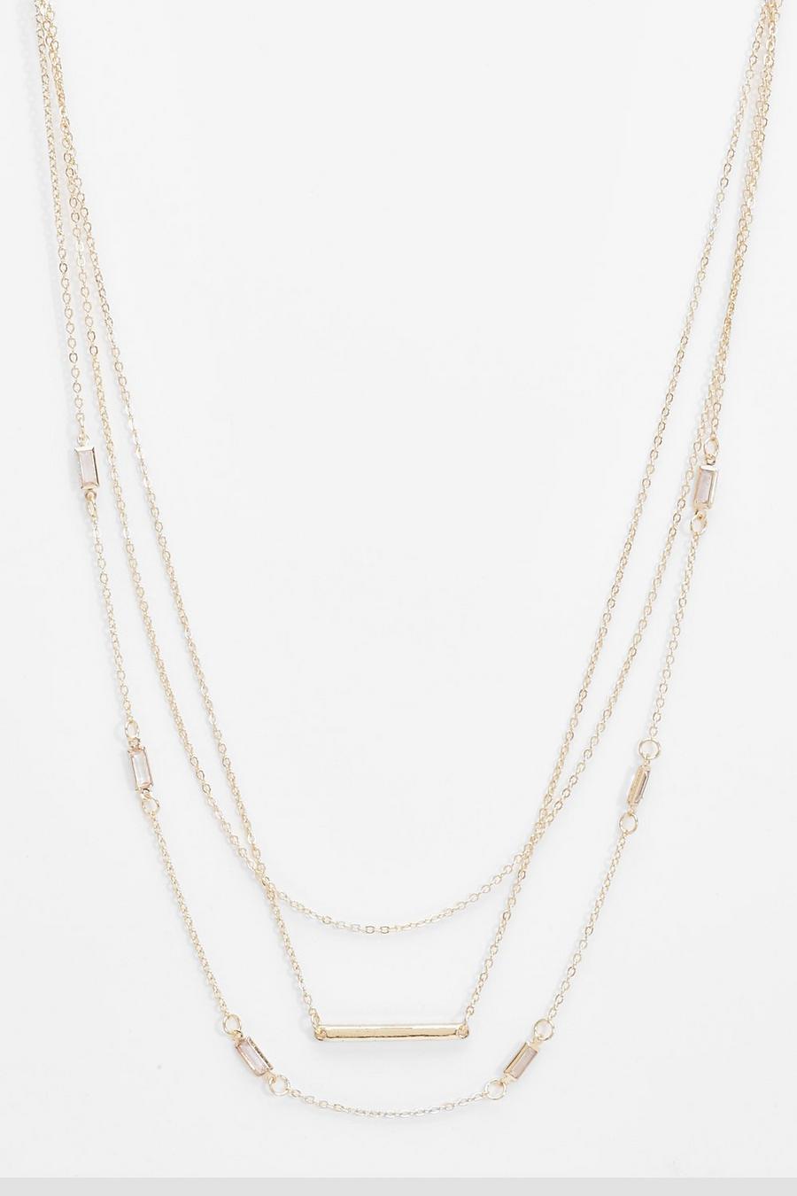 Gold Emerald Cut Station Layered Chain Necklace image number 1