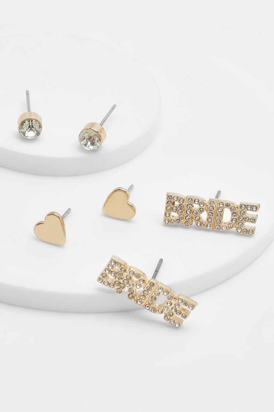 Gold metallic Bride 3 Pack Earrings