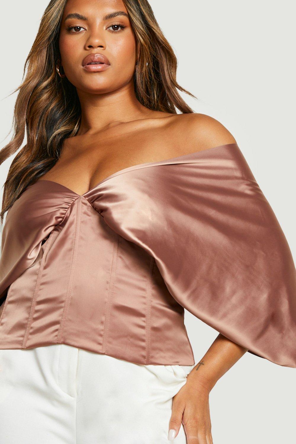 Rust Plus Satin Corset Batwing Top