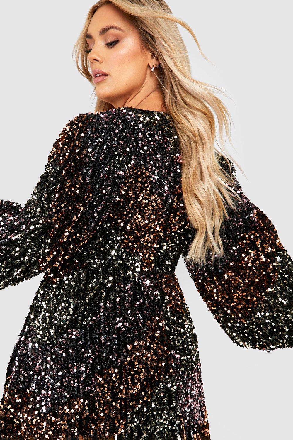 QOS Black and Rainbow Scattered Sequin Sweatshirt