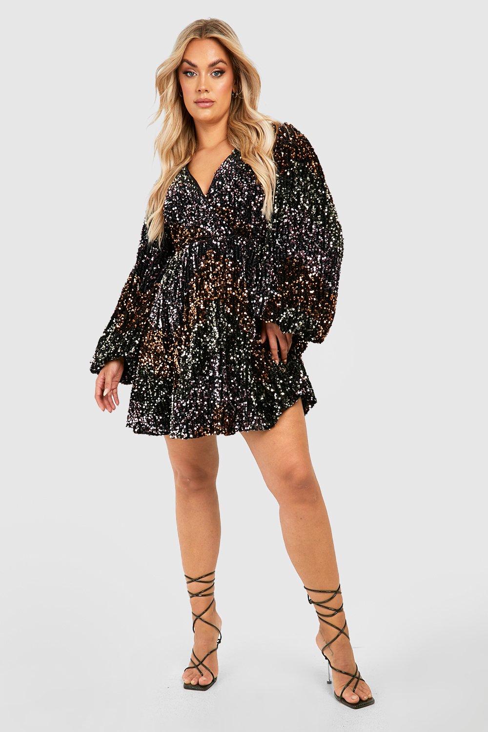 Rainbow sequin blouson store sleeve wrap dress