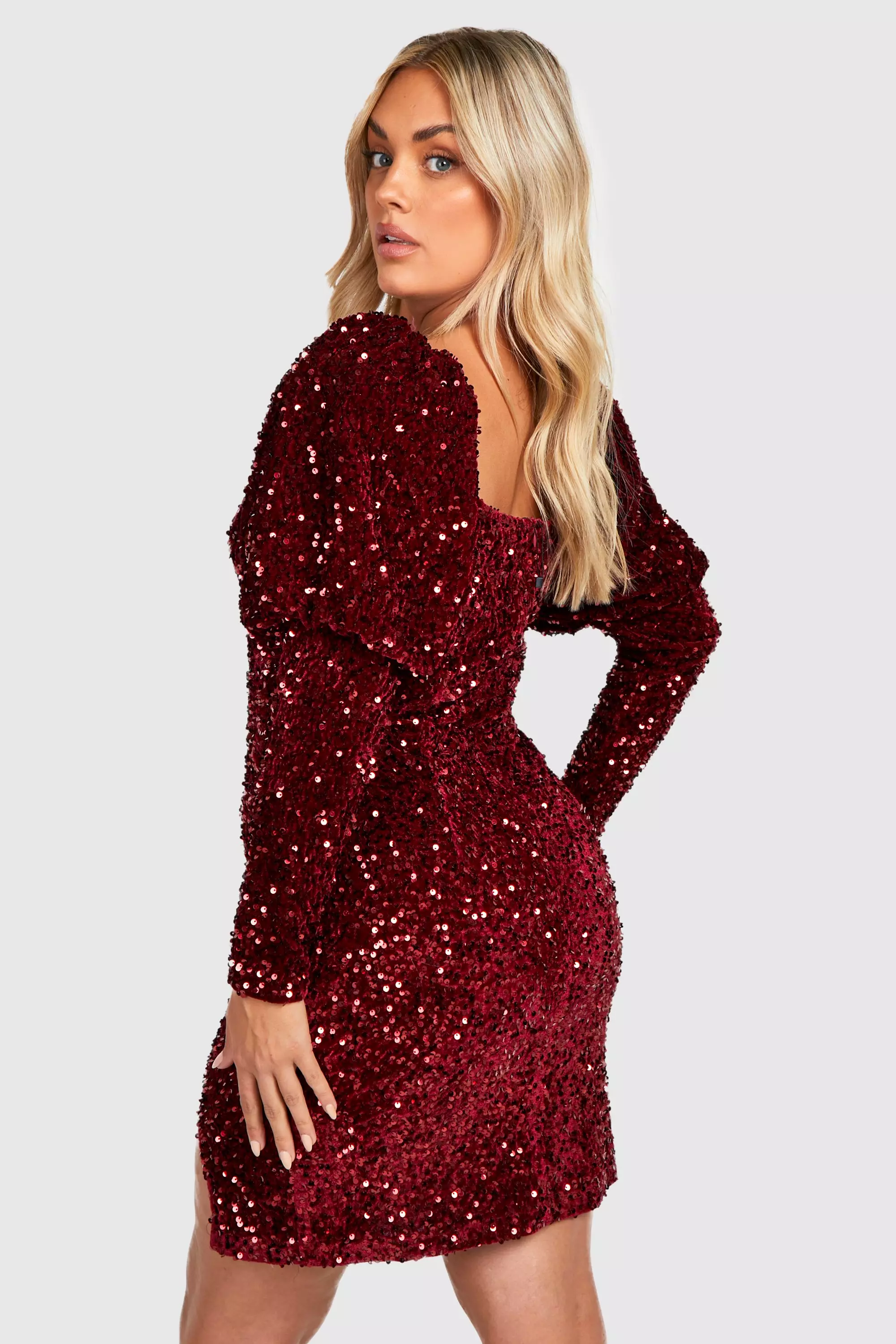 Black Plus Sequin Puff Sleeve Mini Dress  alternative image