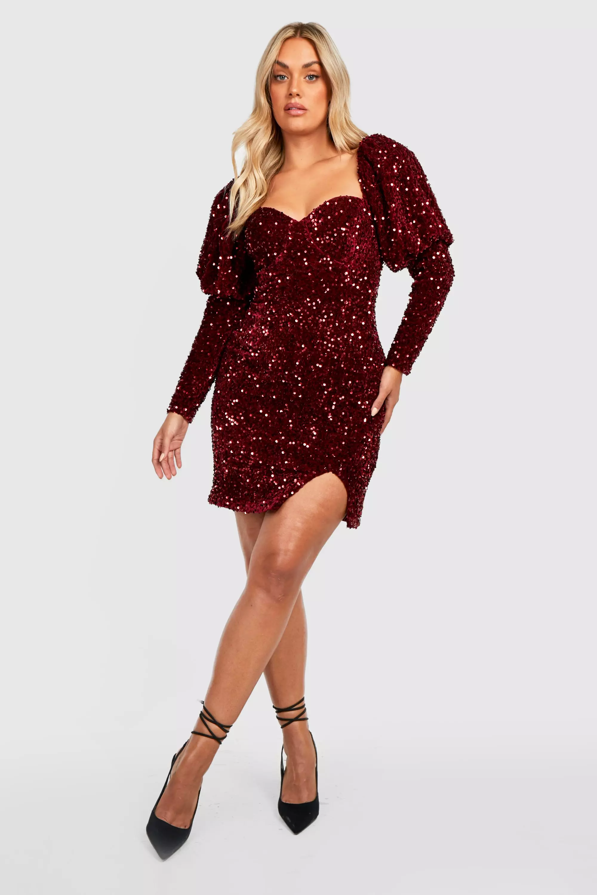 Black Plus Sequin Puff Sleeve Mini Dress  alternative image