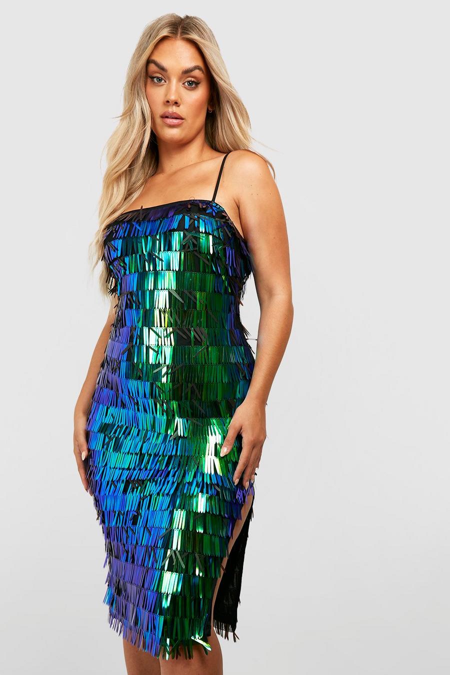 Green Plus Shard Sequin Strappy Midi Dress image number 1