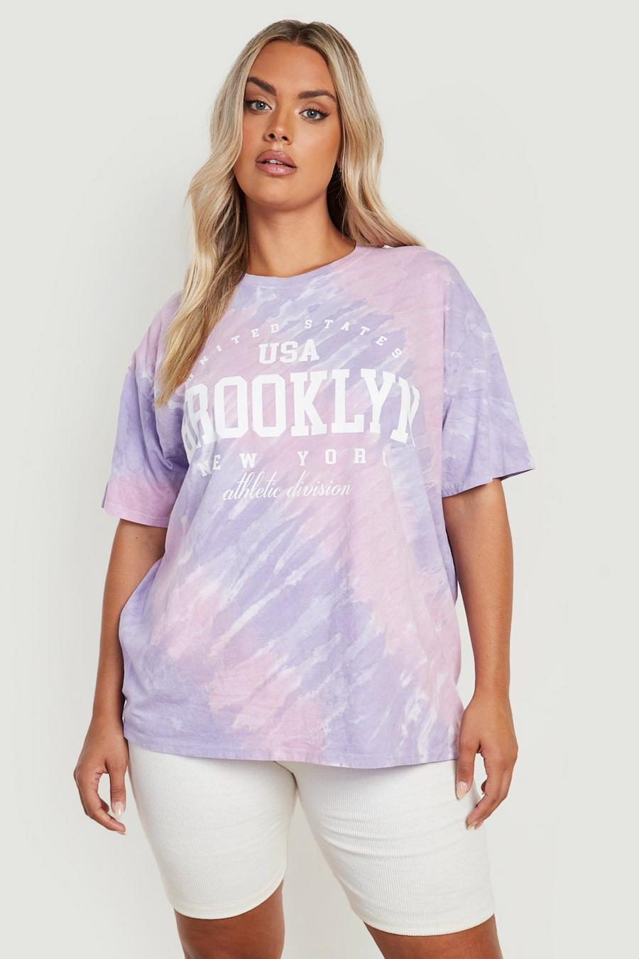 Plus Oversize T-Shirt mit Batik Brooklyn Print, Purple image number 1