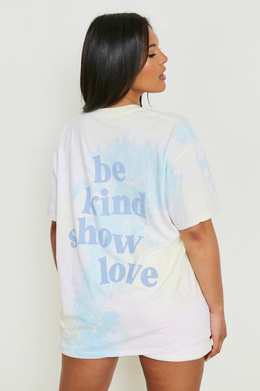 Camiseta Plus oversize con desteñido anudado y estampado Love, Multi image number 1
