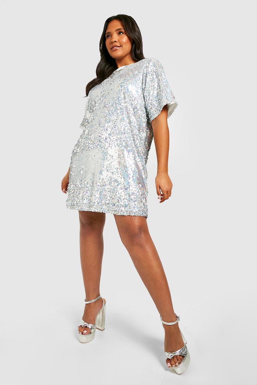 Silver Plus Iridescent Sequin Shift Dress image number 1