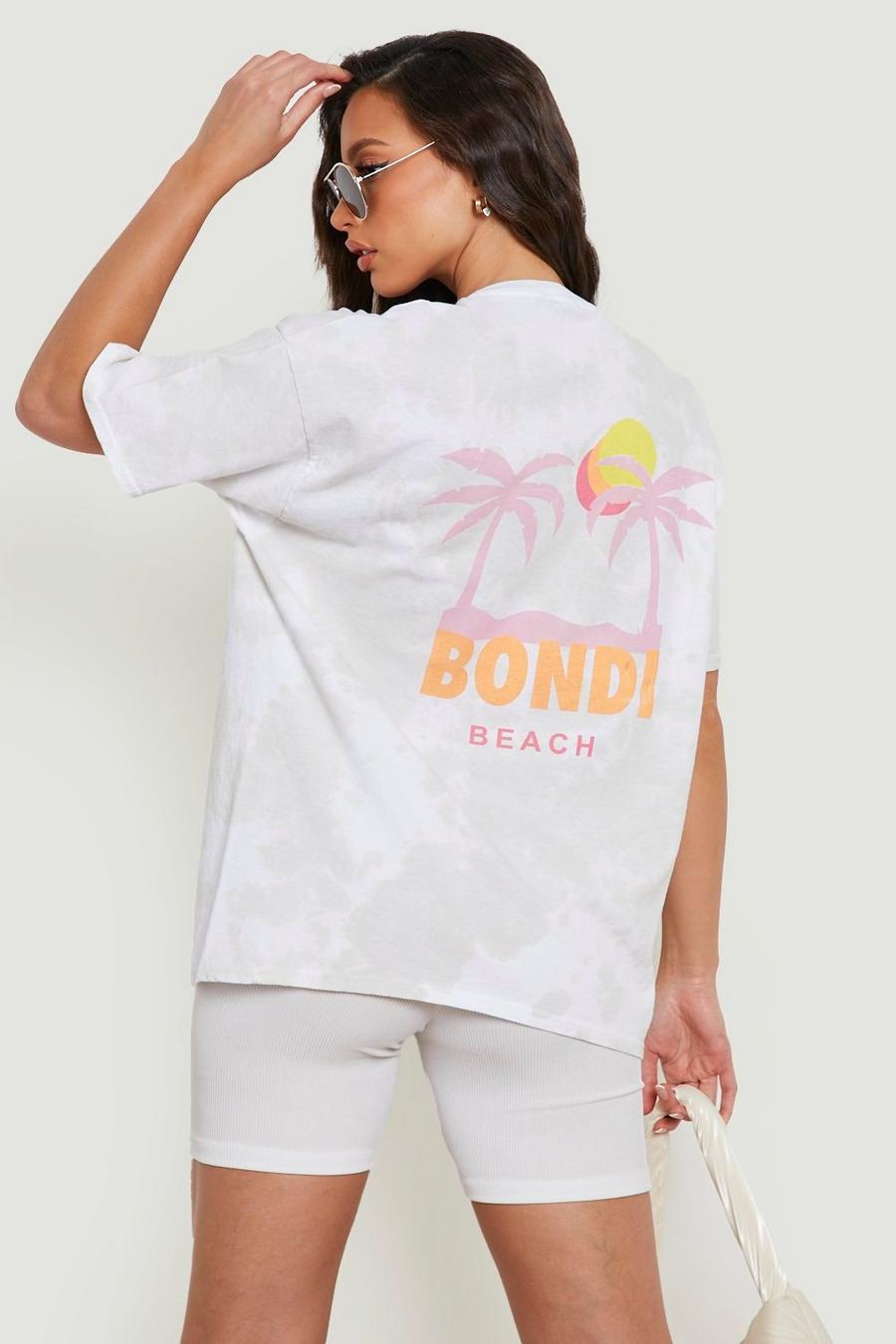 Tall Batik T-Shirt mit Bondi Beach Print, Stone beige