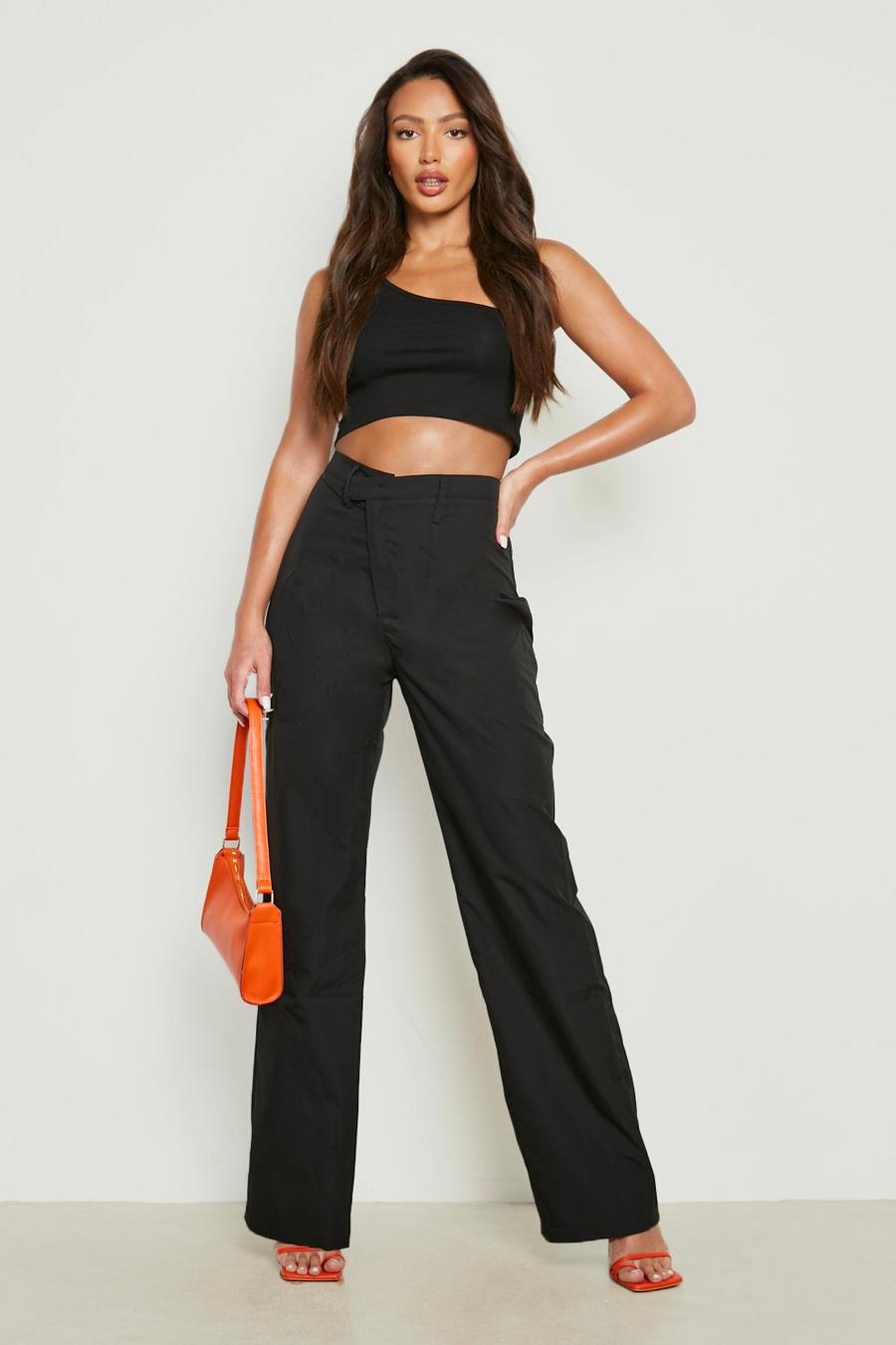 Black Tall Woven Asymmetric Waist Wide Leg Trousers image number 1