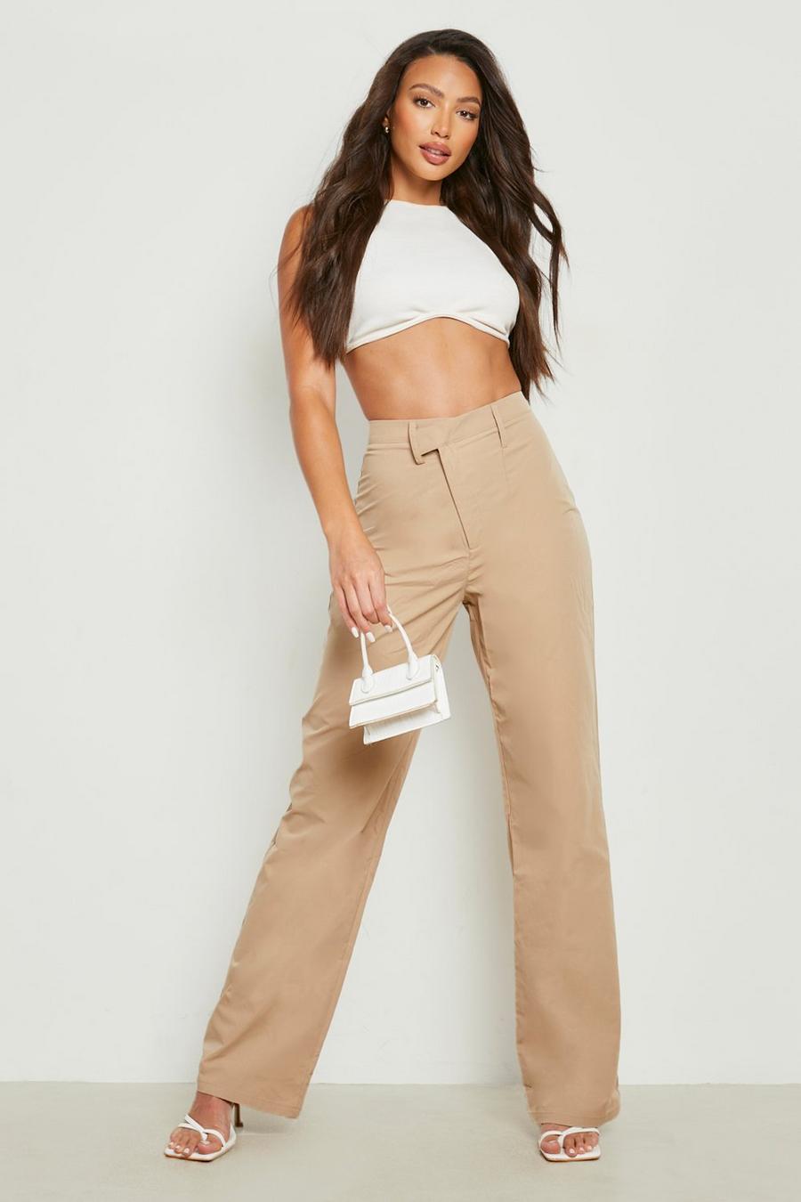 Stone Tall Woven Asymmetric Waist Wide Leg Trousers image number 1