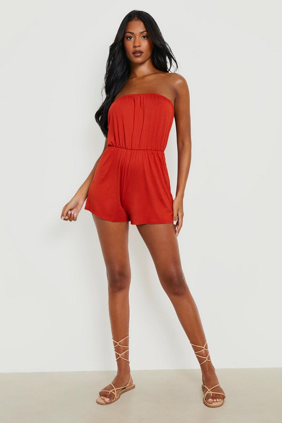 Orange Tall Jersey Bandeau Beach Playsuit image number 1