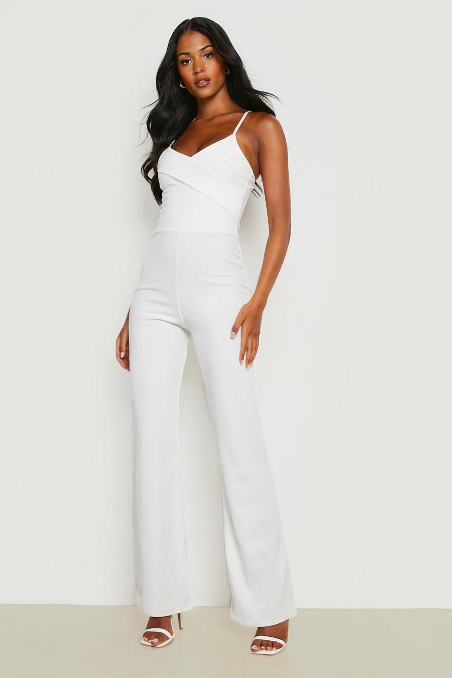 Ivory Tall Strappy Lapel Detail Flare Jumpsuit image number 1
